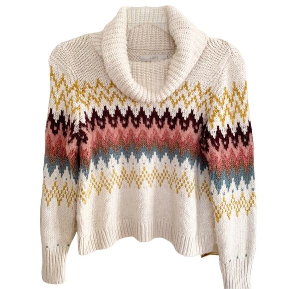 LOFT Oatmeal Fair Isle Turtleneck Sweater NWOT Petite Large